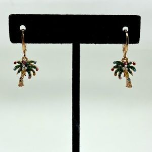 Adorable Gold Plated and Gem Covered Palm Tree Earrings